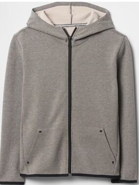 GAP Kids Gray Zip Up Jacket Black Details Medium NWT Hooded Lightweight Coat Boy